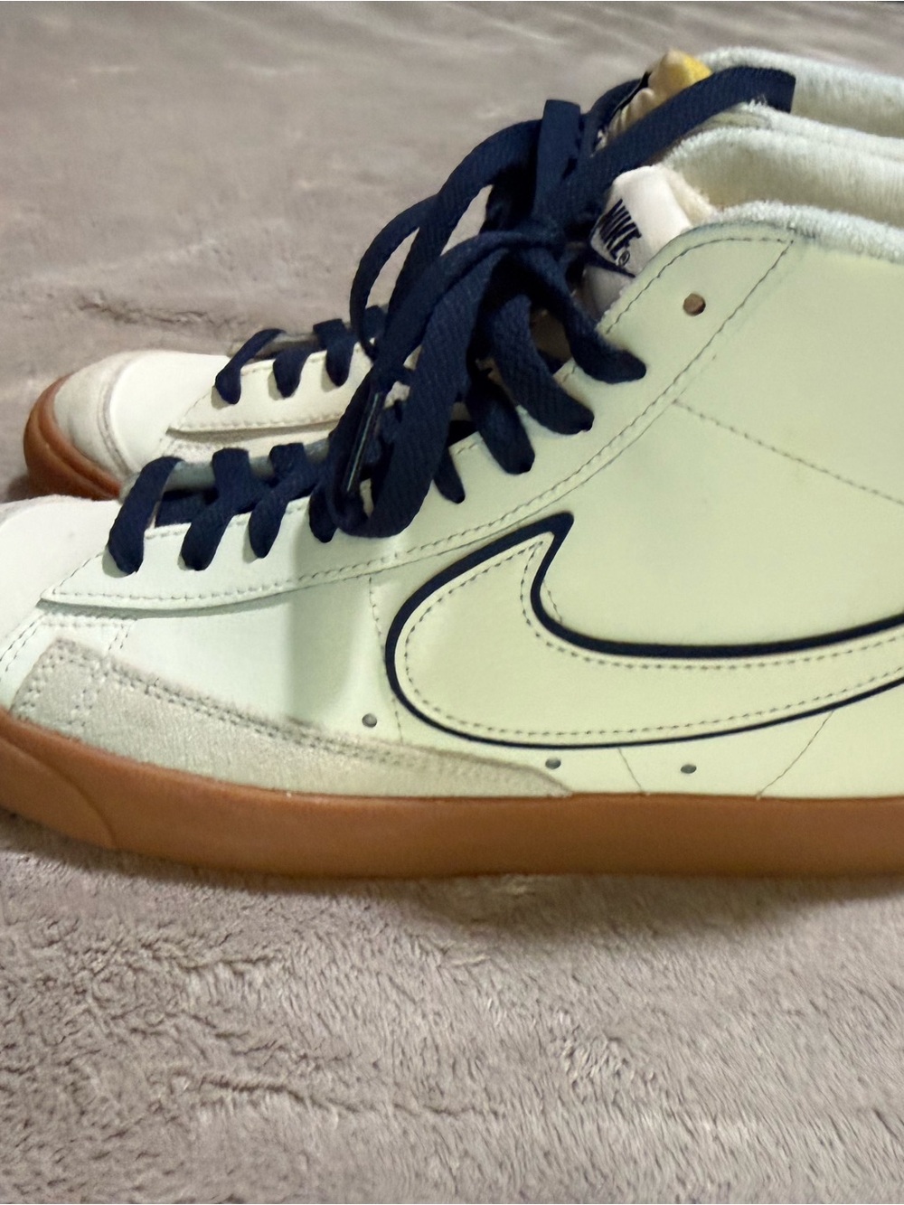 Nike Women's White High-Top Sneakers with Navy Trim and Gum Sole